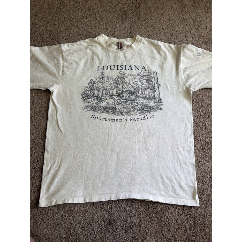 VTG Del Sol Louisiana Fishing Sportsman Paradise Hunting Graphic White XL Shirt